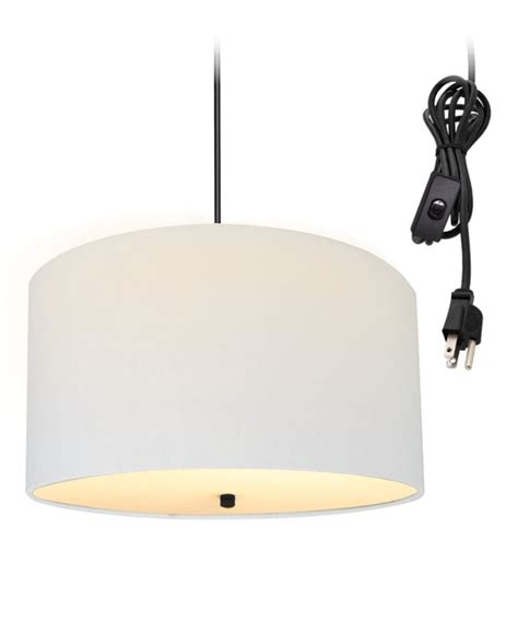 2 Light Swag Plug-in Pendant 16"w Textured Oatmeal with Diffuser, White Cord