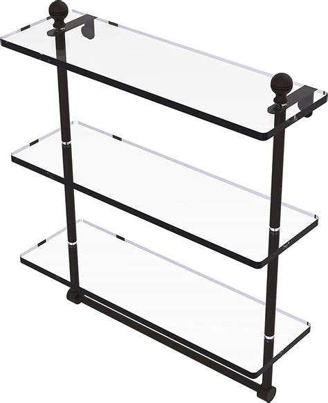 Allied Brass MA-5/16TB Mambo Collection 16 Inch Triple Tiered Integrated Towel Bar Glass Shelf, Matte Black