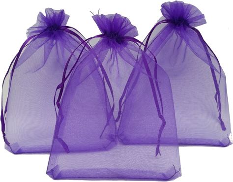 Ankirol 100pcs Sheer Organza Favor Bags 5x7'' for Wedding Bags Samples Display Drawstring Pouches (Purple)
