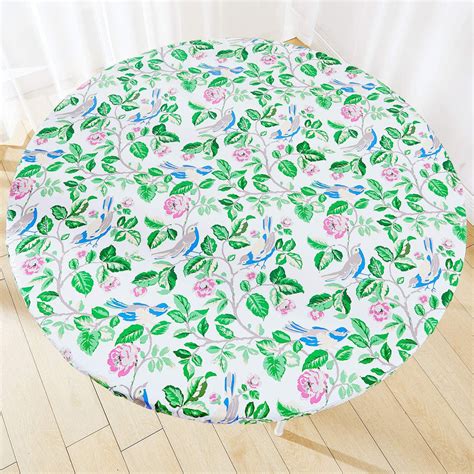 Clear Round Vinyl Fitted Tablecloth Waterproof Oilcloth Heavy Duty Elasticized Table Cover Elastic Edge Design Plastic Tablecloth Protector For Round Table (Large Round Fits Table up 45"-56" Diameter)