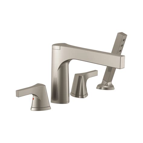 DELTA FAUCET T4774-SS, Stainless Zura 4-Hole Roman Tub with Hand Shower Trim