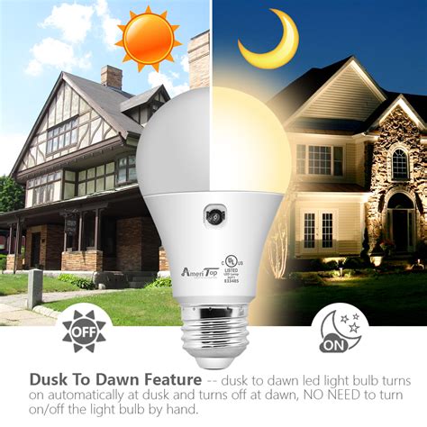 Dusk to Dawn Light Bulbs Outdoor 100 Watt Equivalent, 11W Automatic On/Off Sensor Light Bulb Daylight 5000K, A19 Outdoor LED Light Bulbs Photocell for Porch Garage Yard Security, E26 Base, 4-Pack