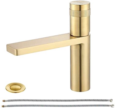 EZANDA Brass Single Handle Bathroom Faucet with Deck Plate, Pop-up Sink Drain Assembly & Faucet Supply Lines, Matte Black, 1416404