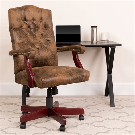 Review Discount Flash Furniture Bomber Brown Classic Executive Swivel Office Chair with Arms
