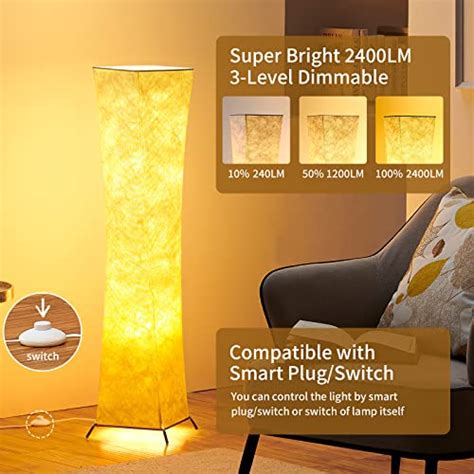 Floor Lamp, chiphy Column Floor Lamps, 3 Levels dimmable Brightness 12W/2 LED Bulbs(2400 Lumens, 100 Watt Equivalent) Purple Lampshade, Modern and Decorative for Living Room and Bedroom