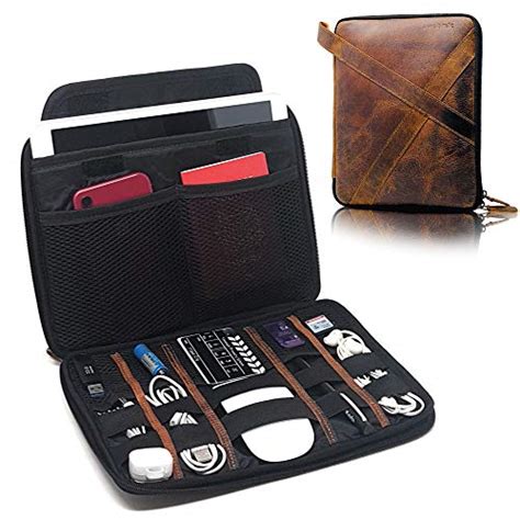 Crazy Deals Genuine Leather Tablet Case - Electronics and Cable Organizer for Desk and Travel - Holds 9.7-inch Tablet, Passport, Cords and Tech Accessories