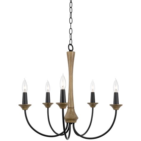 Kira Home Milan 23.5" 5-Light French Country Chandelier for Dining Room Table, Kitchen Island, Kitchen Table, Adjustable Height, Smoked Birch Style Wood + Black