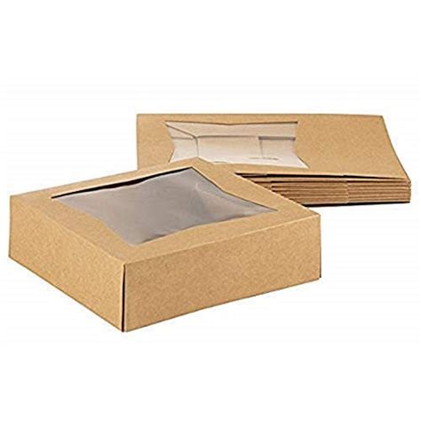 Kraft Paperboard Bakery Box 8” L x 8” W x 2 ½” H - Brown Pastry Box with Auto-Popup Window by MT Products (15 Pieces)