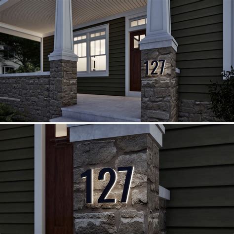 LN LUMANUMBERS 7 Inches Steel Backlit LED Floating Address Number, Up-Scale Modern Look, Lighted House Numbers, 0, Black, Illuminated Address Numbers