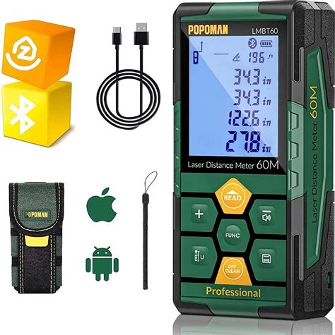 40% Off Discount Laser Measure 196ft, POPOMAN Rechargeable with Bluetooth Laser Distance Meter, Intelligent House App for JoyPlan, 2.25' LCD Backlit, Measure Distance, Area, Volume, Pythagoras Measurement Tool