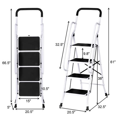 ✔ Livebest 4 Steps Ladder Folding Step Stool with Hand Grip Non-Slip Safety Rails Portable Heavy Duty 330 lb Load Capacity for Home Household Kitchen Office Garden,Iron