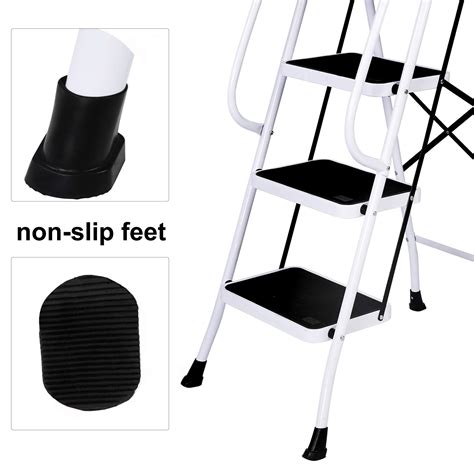 ✔ Livebest 4 Steps Ladder Folding Step Stool with Hand Grip Non-Slip Safety Rails Portable Heavy Duty 330 lb Load Capacity for Home Household Kitchen Office Garden,Iron