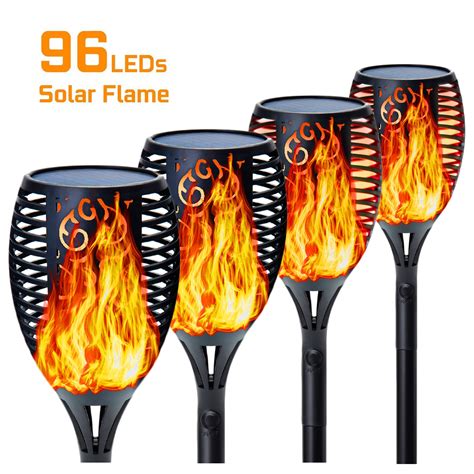 Toyawany Solar Torch Lights Upgraded 4PCS Waterproof Flickering Flames Torches Lights Outdoor Solar Spotlights Landscape Decoration Lighting with Dusk to Dawn Auto On/Off