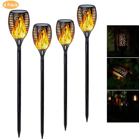 Toyawany Solar Torch Lights Upgraded 4PCS Waterproof Flickering Flames Torches Lights Outdoor Solar Spotlights Landscape Decoration Lighting with Dusk to Dawn Auto On/Off