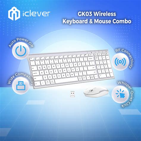 iClever GK03 Wireless Keyboard and Mouse Combo - 2.4G Portable Wireless Keyboard Mouse, Rechargeable Ergonomic Design Full Size Slim Thin Stable Connection Keyboard for Windows 7/8/10, Mac OS